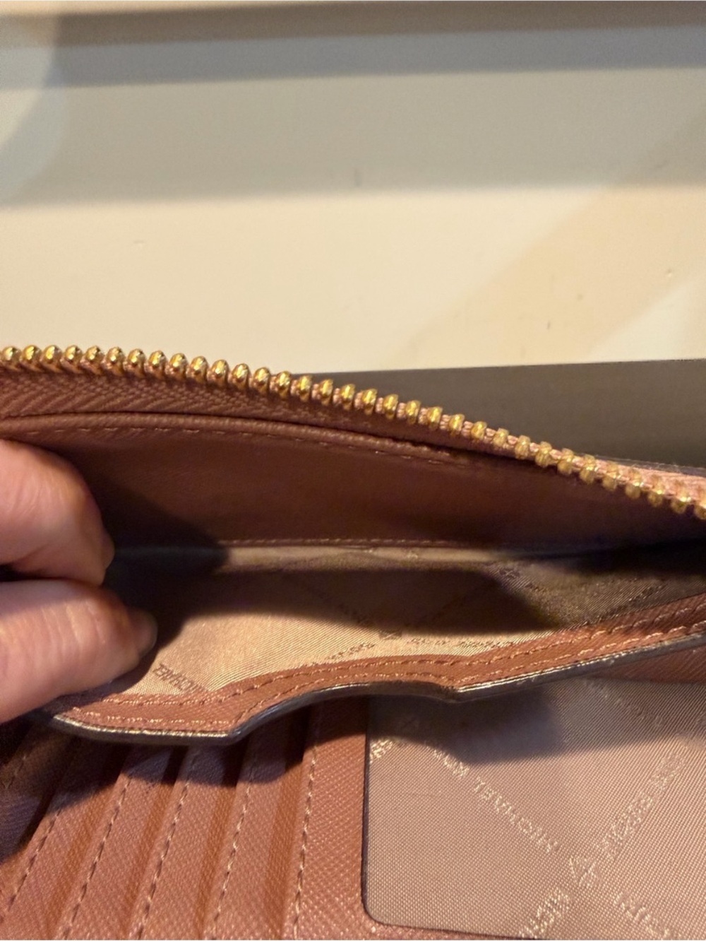 Michael Kors Pink Zip-Around Wristlet Wallet with Gold Logo - Picture 7 of 7